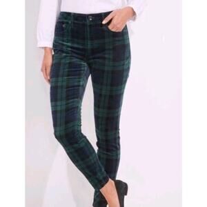 Vineyard Vines Blackwatch Plaid Velvet Pants Women 14 Green Skinny